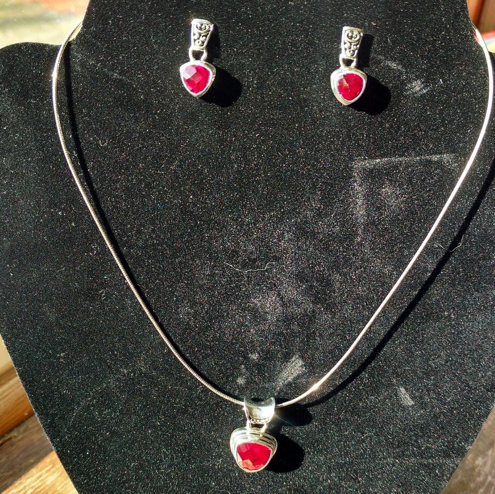 Sterling Silver Created Ruby Set - image 2